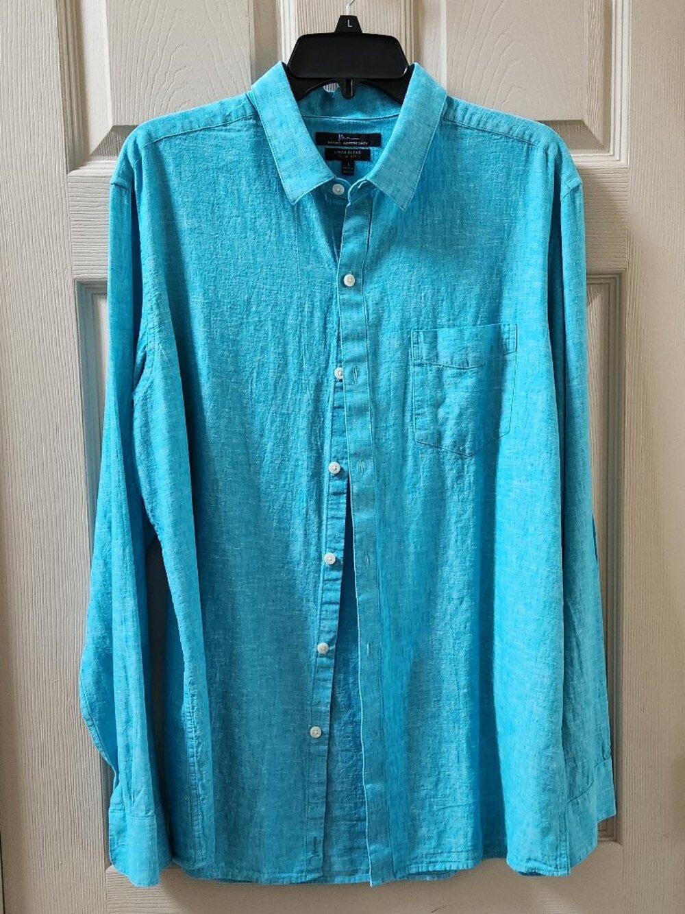Linen, cotton blend turquoise shirt